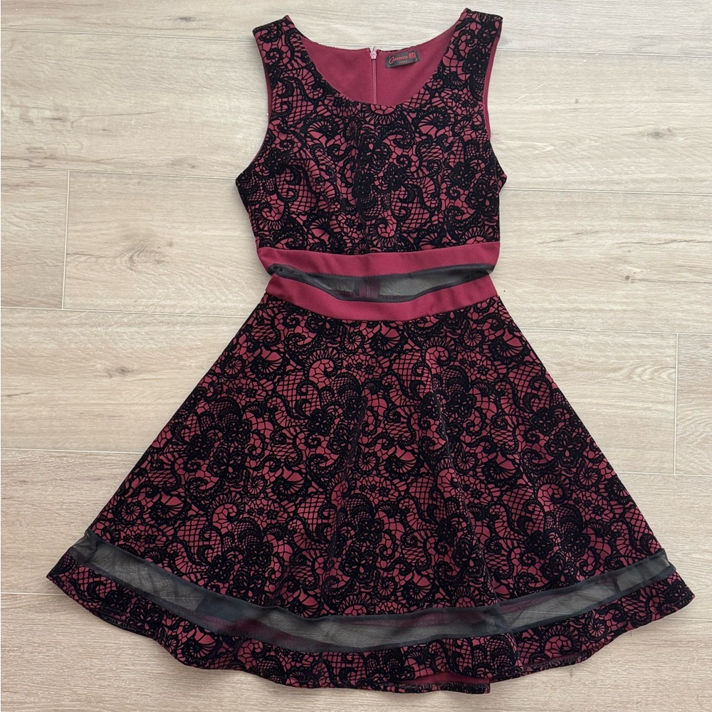 Elegant Black and Red Lace Dress